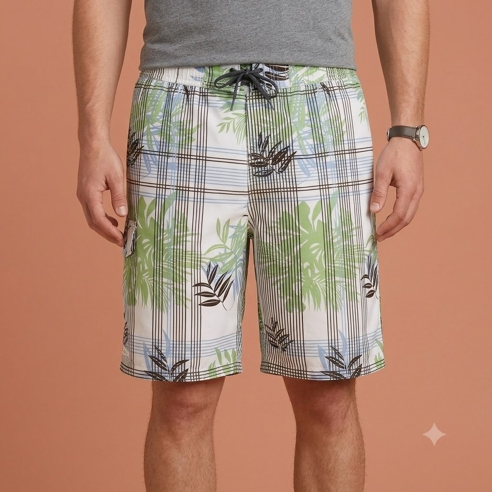 ZeroXposur Swim Trunks Mens XXL White Green‎ Tropical Floral Mesh Board Short